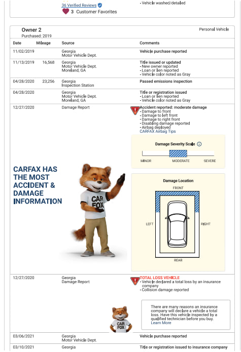 Cheap CarFax Sample Report 3