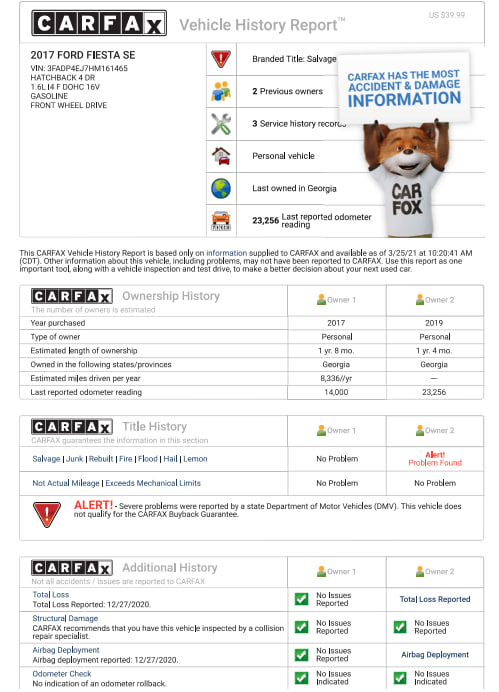 Cheap CarFax Sample Report 1